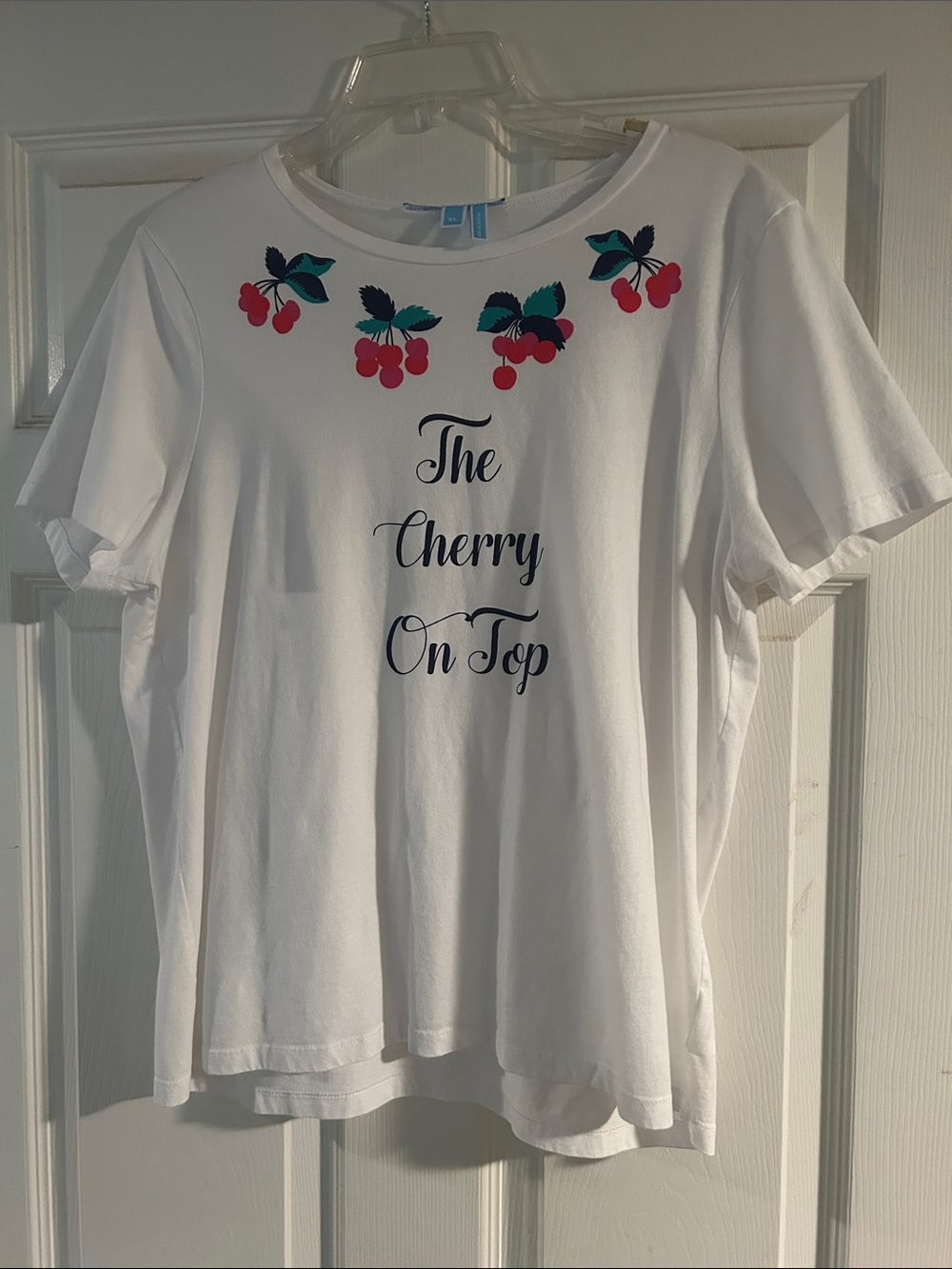 Draper James White Tee with Cherry Neckline